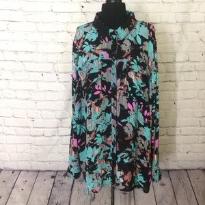 Boutique Brand women’s 2X plus long sleeves button front top flap pocket blouse